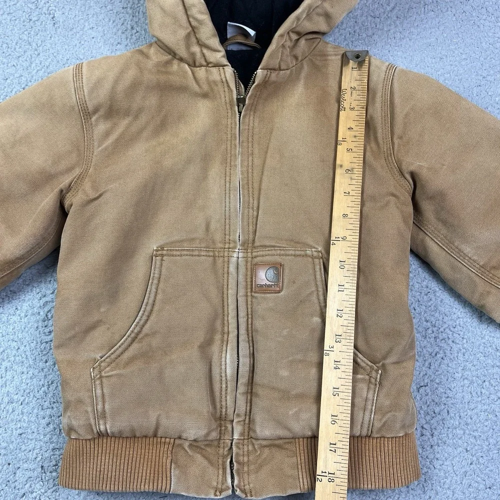 Carhartt Canvas Quilted Lined Jacket Tan Brown‎ Distressed Kids Youth Size 7